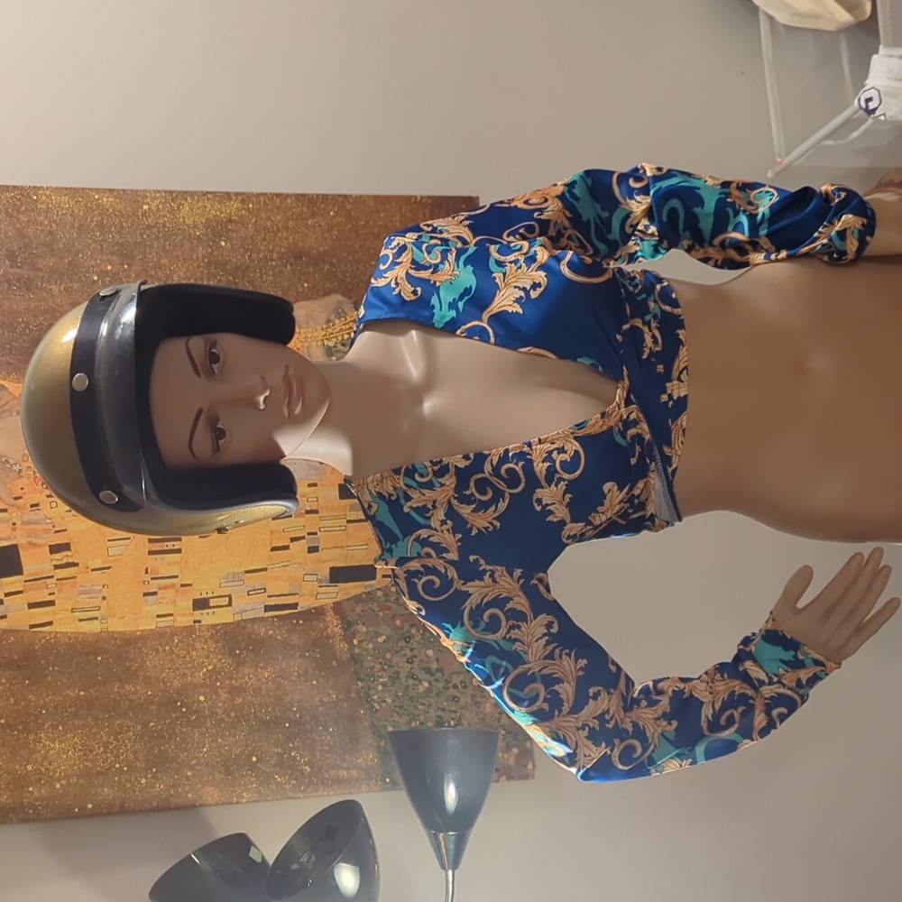 B.Barbar blue and gold crop top tie